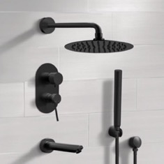 Matte Black Tub and Shower Faucet Set with Handheld, Rain Shower Head